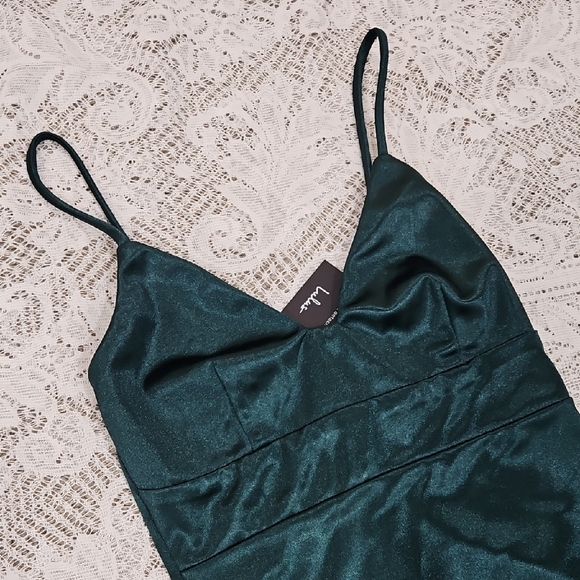 Lulus Elegant Dark Green Satin Dress XS - Picture 2 of 9